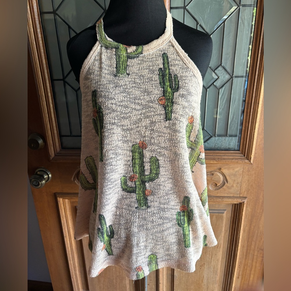 Boho Cactus Burnout Tank Top Western Coastaal Cowgirl Desert Aesthetic Flowy M - Picture 7 of 10
